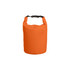 An orange waterproof dry bag with a secure top closure and adjustable strap. It features a logo on the side.