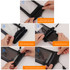 A waterproof case in black with a clear front, being demonstrated with hands opening and closing the pouch.