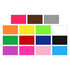 A palette of various colours, including pink, orange, yellow, green, blue, red, and black, with one empty square.