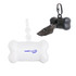 A bone-shaped pet waste bag dispenser in white with a black version, featuring a clip for easy attachment.