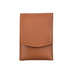 A brown portable manicure set case with colourful stitching, featuring a sleek and compact design.