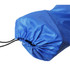 A blue storage bag featuring a cinched opening, designed for a foldable portable camping chair.