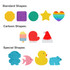 A collection of colourful Pop It fidget toys in various shapes, including stars, hearts, and animals, with a logo present.