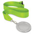 A Podium Medal with a blank silver circular medal attached to a bright green ribbon.