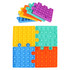 Puzzle Shape Pop It fidget toy featuring vibrant colours: purple, orange, teal, and blue in a stack and arranged layout.