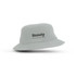 A grey Terry Toweling bucket hat with a branding logo on the front.