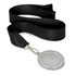 A podium medal with a 50mm round metal pendant and a black ribbon. The pendant is blank and can be personalized.