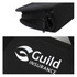 A black pouch with a zip closure, featuring a logo.