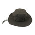 An olive green outdoor brim hat with a wide brim and an adjustable chin strap. It features a logo on the side.