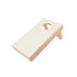A mini cornhole game board in a natural wood finish, featuring an angled design and a round hole.