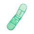 A green pill box with a cutter feature, designed for medication storage and organisation.
