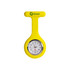 A yellow silicone nurse watch with a round dial and a logo at the top.