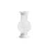 A white three-minute sand timer with a clear body and rounded ends, featuring a small logo on top.
