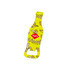 A drink bottle opener in a vibrant yellow colour with a playful banana pattern and a logo.