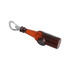 A drink bottle-shaped opener in amber with a fridge magnet and a silver bottle opener attached.