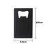 A drink bottle opener in a rectangular card shape, featuring a black finish and a cut-out for bottle opening.