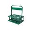 A green foldable beer basket with compartments for holding drink bottles and a handle for carrying.