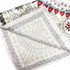 A silk satin scarf featuring a vibrant design with red hearts and star patterns on a white background.