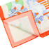 A silk chiffon scarf featuring a colourful floral and abstract design with an orange border. It has a soft, sheer texture.