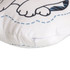 A custom pillow featuring a white fabric with a patterned design and a zip closure.