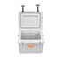 A white 15L cooler box with a hinged lid and dual carry handles. It features a logo on the front.