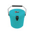 A turquoise 12L ice bucket with a handle and a secure lid, featuring a logo on the front.
