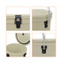 A 12L ice bucket in cream colour, featuring a handle and a secure latch on the lid. The product includes a branding logo.