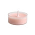 A tealight candle in a clear plastic holder, featuring a soft pink hue, part of a set of four.