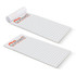 A vertical note pad with 25 lined leaves, featuring a white background and a logo at the top.