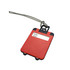 A red ABS luggage tag with a clear section for personal information and a grey attachment loop.
