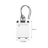 A white ABS luggage tag with black accents, featuring a transparent section for information. Includes a metal attachment hook.