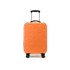 An orange collapsible suitcase with a textured surface, featuring a retractable handle and four wheels.