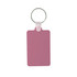 A pink rectangular Durasoft keyring with a silver metal attachment ring.