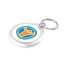 Round acrylic keyring featuring an orange and teal design, attached to a silver keychain.