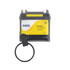 A PVC LED keyring in black and yellow shape, featuring a logo and a ring for attaching keys.