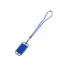 A blue phone holder with a silicone lanyard, featuring a simple design and a logo on the holder.