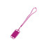 A phone holder with a silicone lanyard in bright pink, featuring a branding logo.