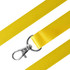 A bright yellow nylon lanyard featuring a metal clip for attaching badges or other items.