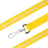 A yellow woven lanyard with a metal clip, featuring a logo and text related to a football club.