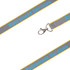 A grey safety lanyard with yellow edges and a metal clip, featuring a logo.