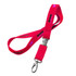 A red neoprene lanyard with a clasp and a logo, featuring a soft, padded design.