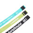 Three poly ribbed luggage belts in teal, lime green, and black, featuring different designs and buckles.