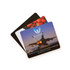 A set of three mouse mats featuring various designs, including a logo, in black, white, and a colourful image.