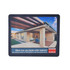 A mouse mat featuring a colourful image of a house with a covered patio and a logo in one corner.