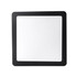 A square mouse mat featuring a white centre and a black border, with a logo in one corner.