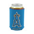 A drink bottle holder in blue featuring a logo, designed to fit a standard can.