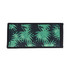 A drink bottle holder featuring a vibrant green palm leaf design against a black background, with a Velcro closure and branding.