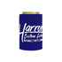 A drink bottle stubby holder in blue featuring a logo. Suitable for keeping beverages cold.