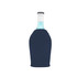 A drink bottle cooler in navy blue with a zipper, designed to fit a standard bottle.