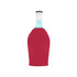 A drink bottle in a red cooler with a zipper, designed to keep beverages chilled. It features a logo.